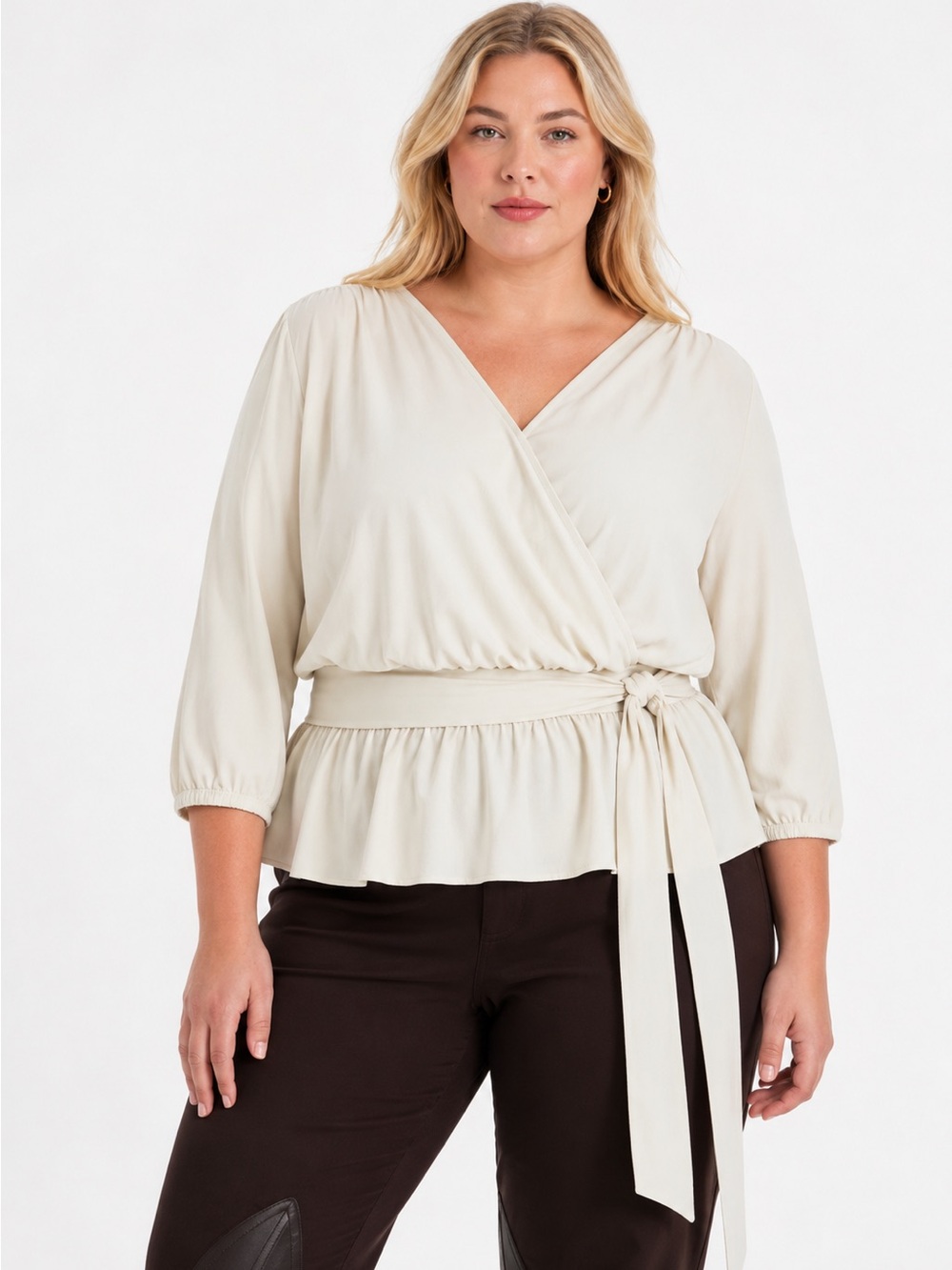 Ralph Lauren size 1X Cream Wrap Peplum Blouse with Tie